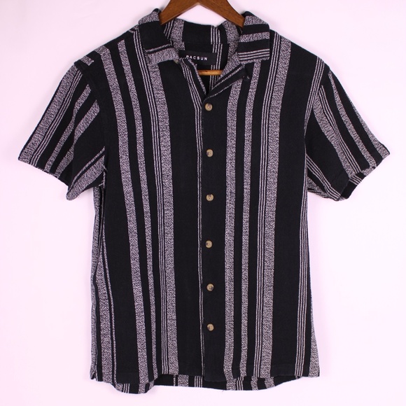 0264-PacSun Black & White Striped Button-Up Shirt (Men’s Small) - Picture 1 of 7